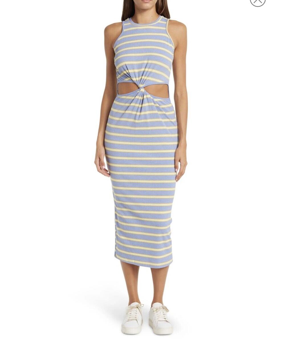 Walter Baker Maxi Dress Side Cut Out Twist Stripe jersey Stretch New